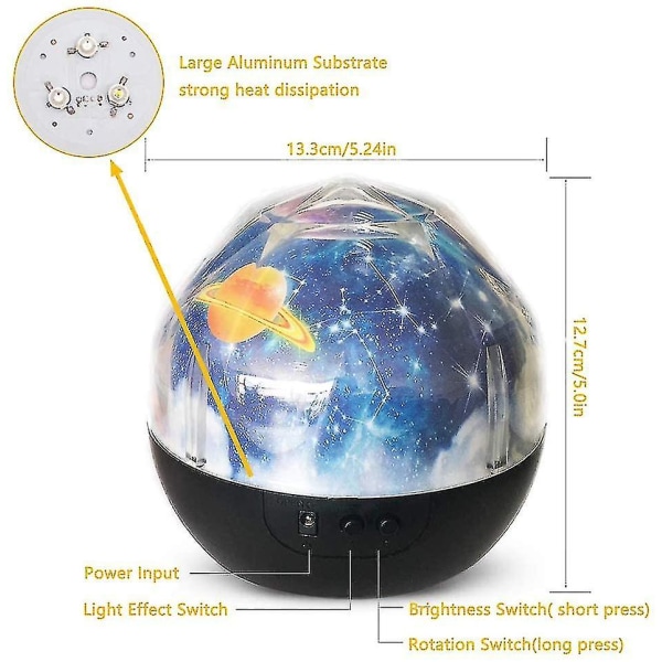 Nattlys Projektor - 360 Graders Roterende Planet Univers Projektionslampe
