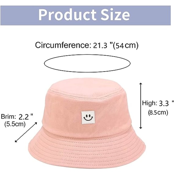 Solhatt for barn med smilende ansikt, bøttehatt for jenter og gutter, sommer solbeskyttelse bomull unisex strandlue