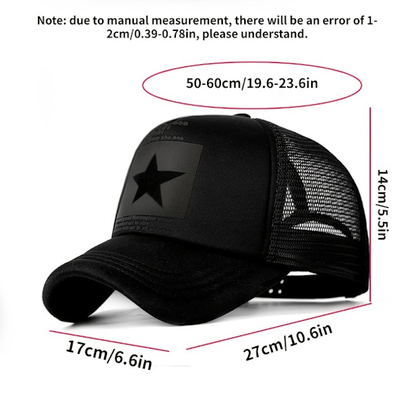Pentagram Mönster Tunn Mesh Baseball Cap, 1st, Sommar Negro completo