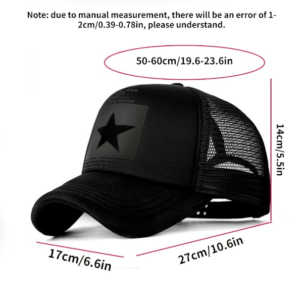 Pentagram mønster tynn mesh baseball cap, 1 stk, sommer Negro completo