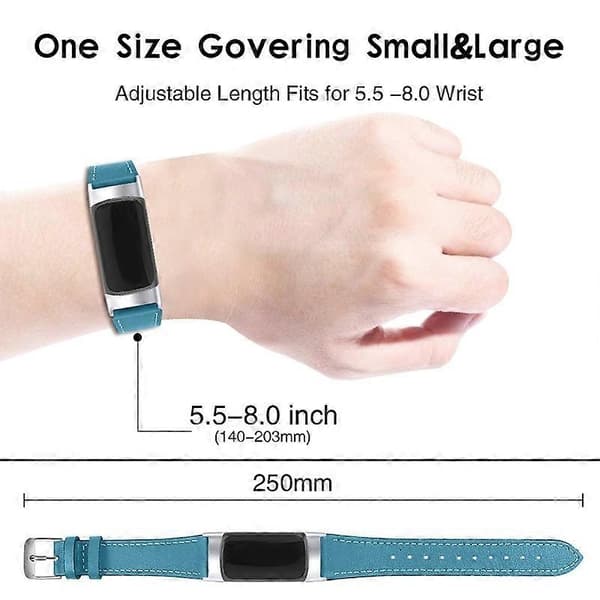 Premium äkta läder justerbart klockarmband för Fitbit Charge 6 5 - Blå Blue