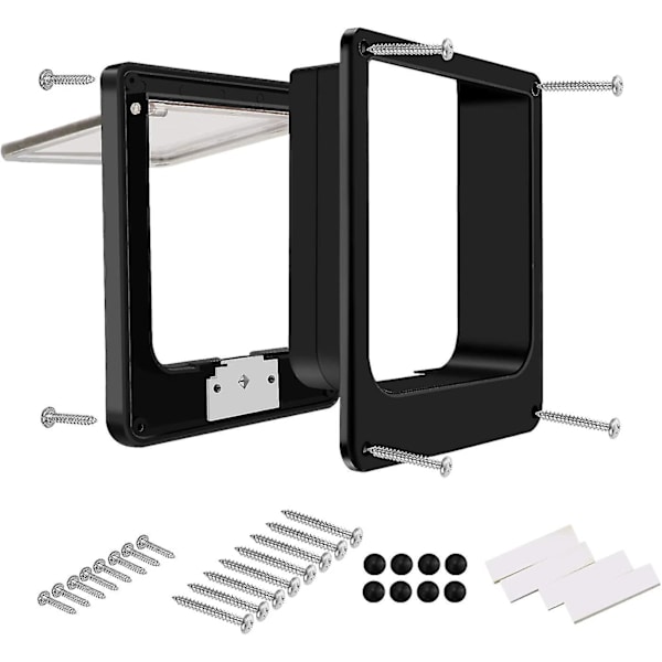 Kattlucka med Magnetisk Djurdörr, Rotationslås med 4 Vägen, för Katter (Medium Svart)_happyshop