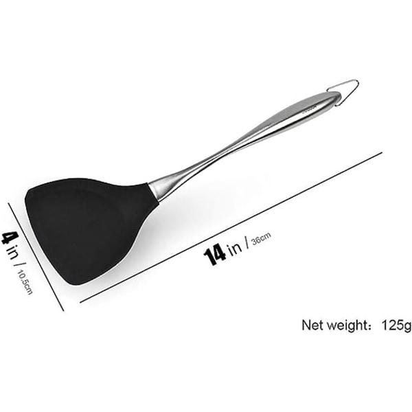 Premium Silikoninen Wok-Kääntäjä BPA-Vapaa 600ºF Lasta Ruostumattomasta Teräksestä Valmistettu Kahva 14-1/5 Tuumaa Tarttumattomiin Keittiövälineisiin (Musta)