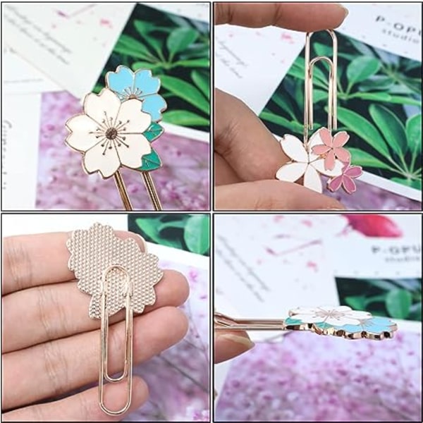 4 stk. Kreative Elegante Kirsebærblomst Papirclips Bogmærker Sakura Papirclips Metal Bogmærke Note Clips Bogmærker til Kontor, Skole, Hjem og Bryllup