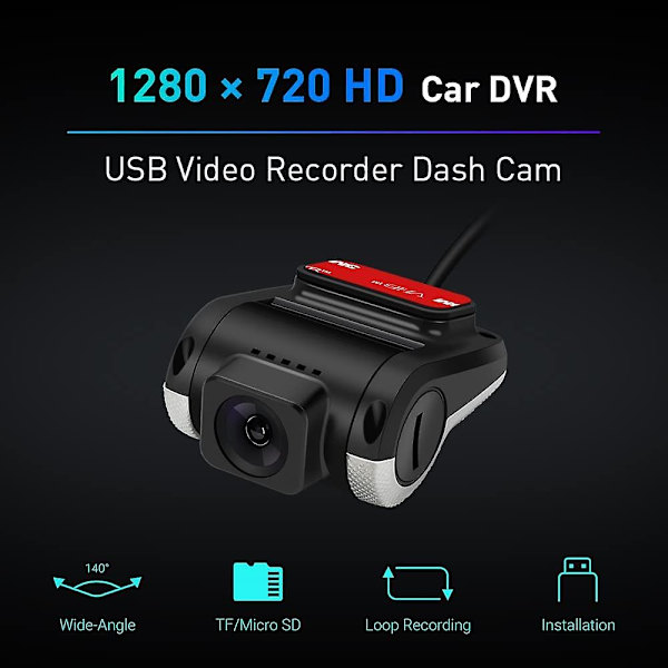Xtrons Auton sisäinen DVR-kojelautakamera USB Mini Video HD -tallennin laajakulmalla, kääntyvällä objektiivilla, silmukkatallennuksella, äänitallennuksella Älykäs kojelautakamera