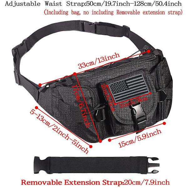 Taktisk Midjeväsk - Militär Midjeväska Utility Hip Bags Bälte Bumbag För Utomhus Camping Cykling Vandring Med U.s Patch Och Förlängningsrem (1 Pack Grön