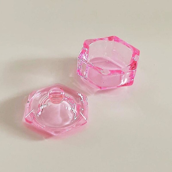 Kristallglas Dappen Dish Rosa Belagd Nagelkopp Akryl Monomer Vätska Pulverhållare Behållare Med Lock Manikyrverktyg