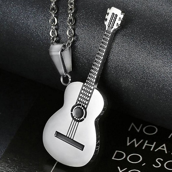 Guitar Musik Halskæde Vedhæng Rustfrit Stål Smykker Sort/Guld/Sølv