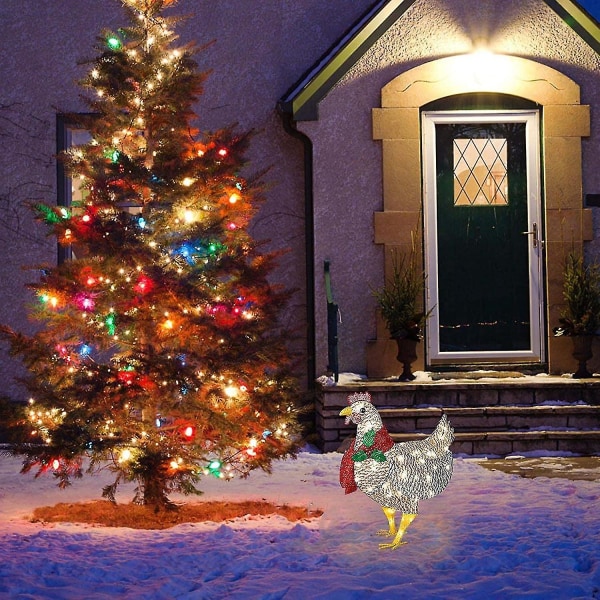 1 tent kylling med skjerf feriedekorasjoner, utendørs led julepynt metall Chris