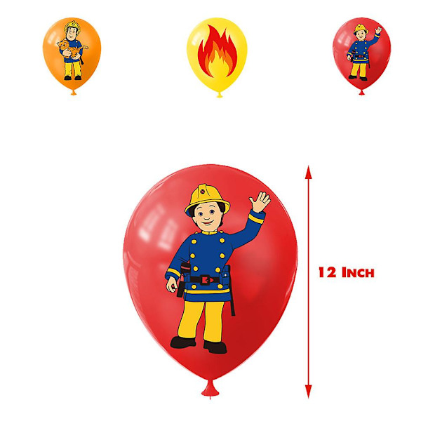 Palokunta Sam -teemainen syntymäpäiväjuhlatarvikkeet, ilmapallosetti, banneri, kakun koristeet, rekvisiittasetti
