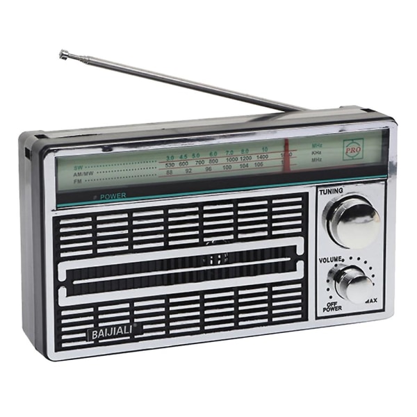 Bärbar AM/FM/SW Vintage Radio för äldre, Bärbar radio för utomhusbruk, med rattjusteringsknapp för utomhusbruk