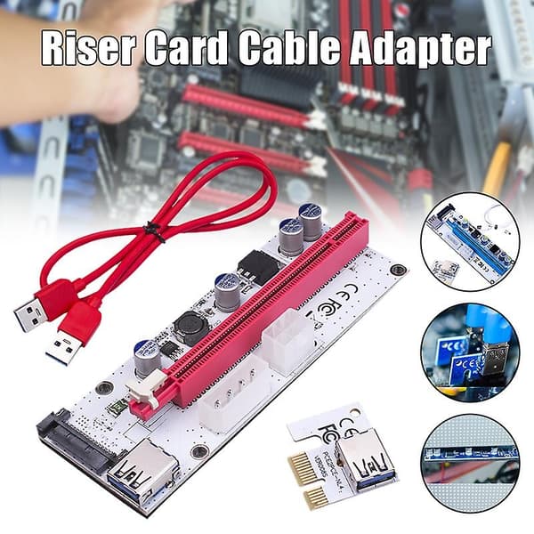 PCI-E PCI Express Riser-kort 1x till 16x USB 3.0 Datakabeladapter SATA till 4Pin IDE Molex 6 pin för Bitcoin Mining A