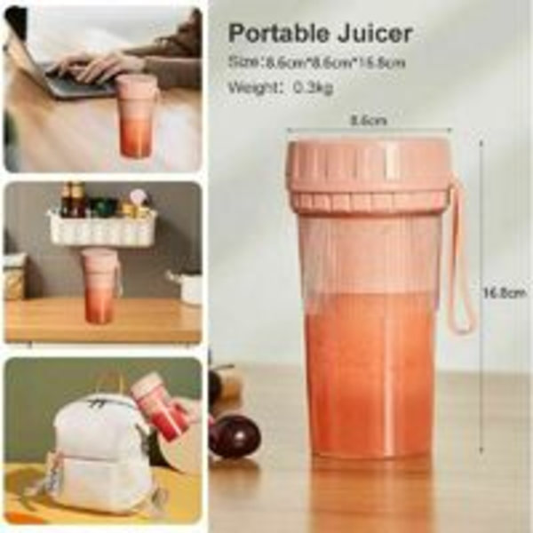 Bærbar blender, mini frugtjuicer 300 ml, USB genopladelig smoothie og milkshake blender med 4 knive, til hjemmet, sport, rejser og kontor