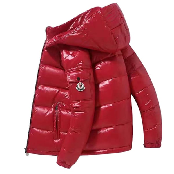 Mænds Vinterjakke Blank Stående Krave Vandafvisende Hættejakke Sort Sort Sort Sort S red XL