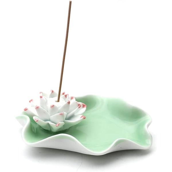Suitsukepidike Keraaminen Käsintehty taiteellinen suitsuketeline Poltintikku Kela Lotus Ash Catcher Buddhalainen lumpeen lautanen (vihreä)