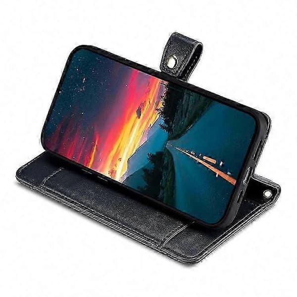 Galaxy A56 5G Plånboksfodral i läder med blixtlåsficka och 2 remmar Black