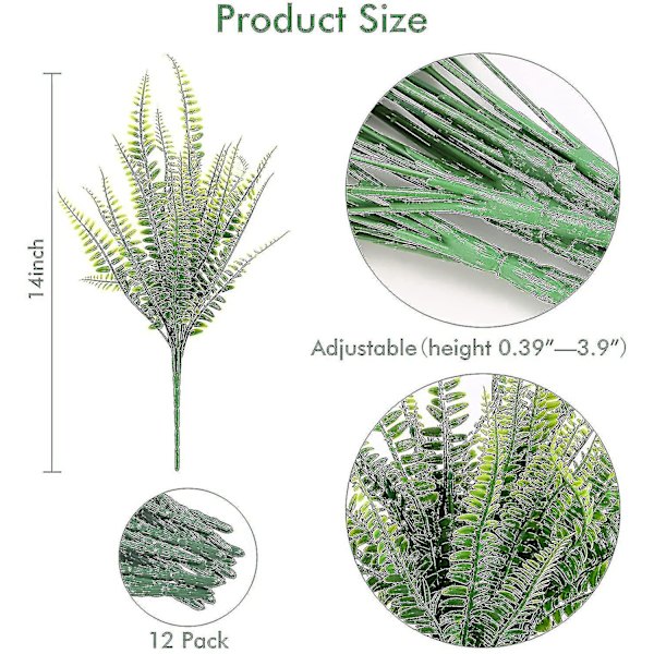 12 Bundter Kunstige Planter, Falske Boston Bregne Greenery Udendørs Uv Resistente Ingen Falmning Faux