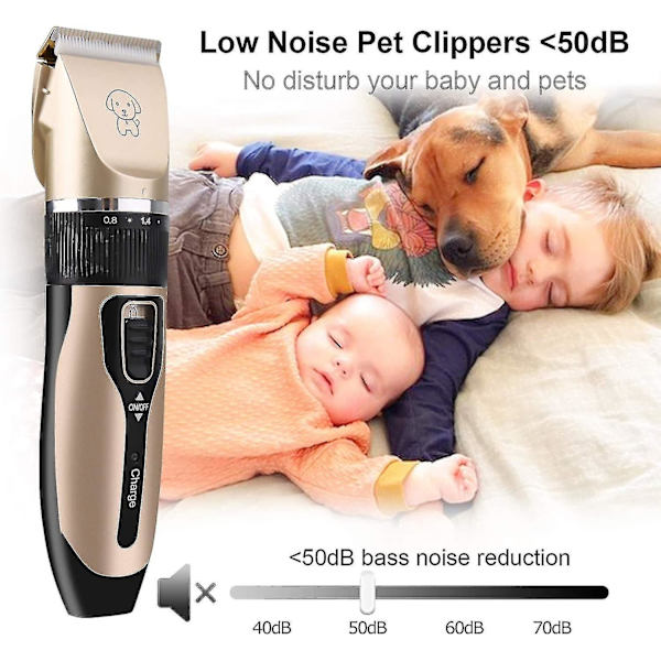 Tyst klippmaskin, tjock långhårig hundklippmaskin, husdjursklippmaskin, sladdlös uppladdningsbar elektrisk professionell klippmaskin för hund, katt, kanin