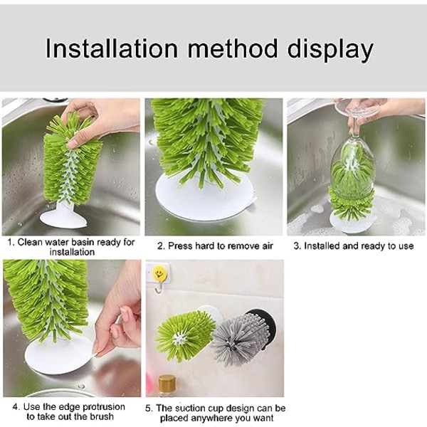 2 st glasrengöringsborste, borste-up glasborste, koppbricka med sugbas, glaskopp borstborstrengöringsmedel för vattenflaska rengör vaser, glasgobl