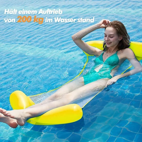 Set med 2 gula hopfällbara poolbäddar för vuxna och barn.