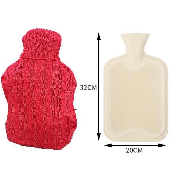 Gummi varmtvandsflaske med betræk strikket, 2 liter - Dæk dine hænder Stor varmtvandspose