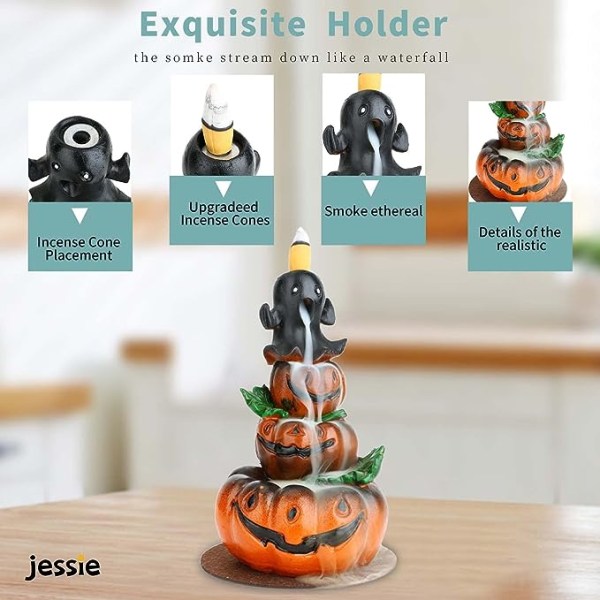 Halloween Røgelse Vandfald Brænder Græskar Harpiks Røgelse Brænder Sød Spøgelse Reflux Røgelse Brænder til Hjemmeindretning
