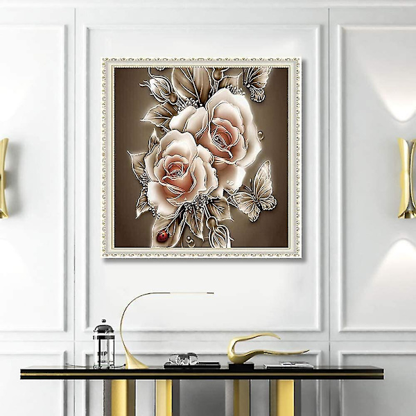 5D Diamantmålning Kit, DIY 5D Fjäril Ros Blomma Full Borr Krystall Rhinestone Målning Diamant Broderi Målningar För Vägg