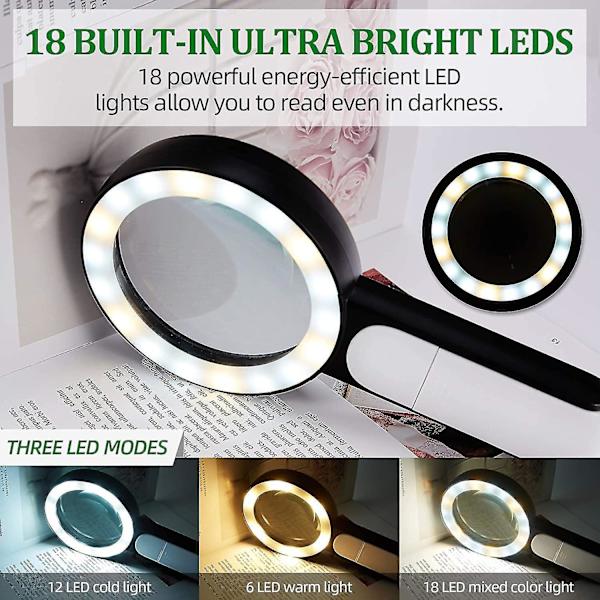 30x forstørrelsesglas med 18 LED-lys, læseforstørrelsesglas med lys til læsning, urmager, hobby, håndværk, mønter, frimærker, smykker