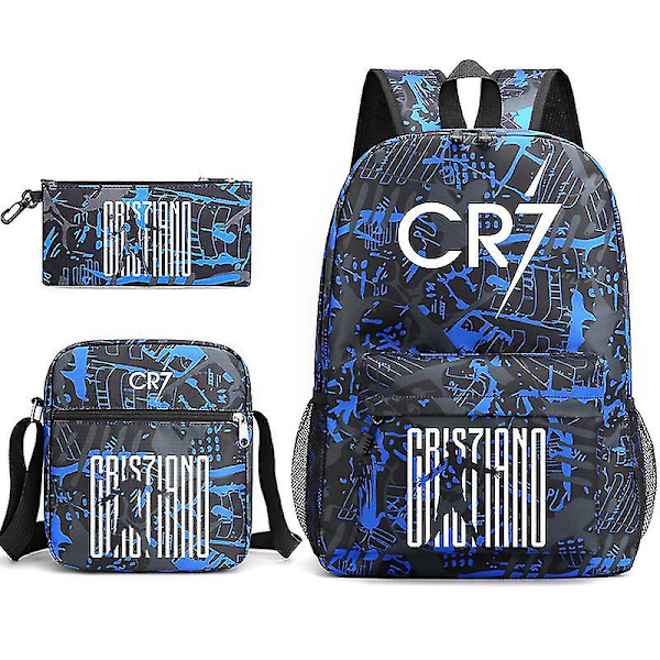 Cr7 Fashion -reppu, 3-osainen setti, opiskelijoiden reppu, matkalaukku 3Pcs Set