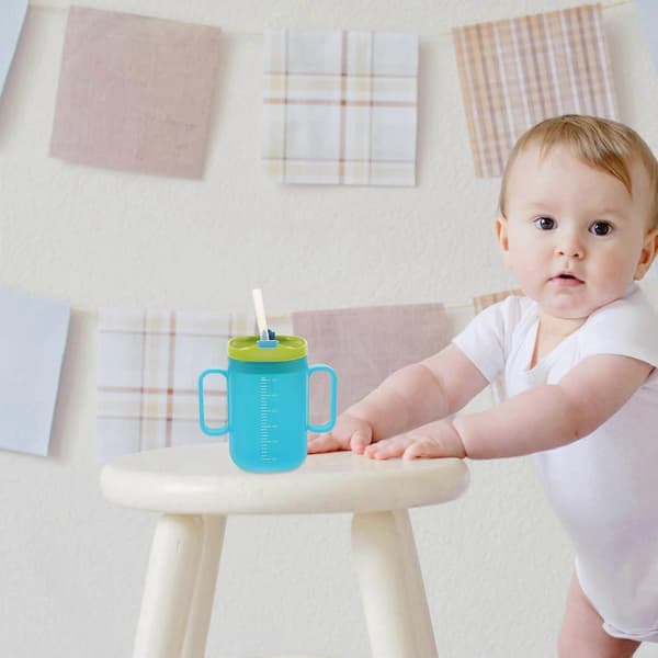 Baby Learning Cup Dubbelanvändning Barn Sippy Cup för att dricka 300 ml med sugrör