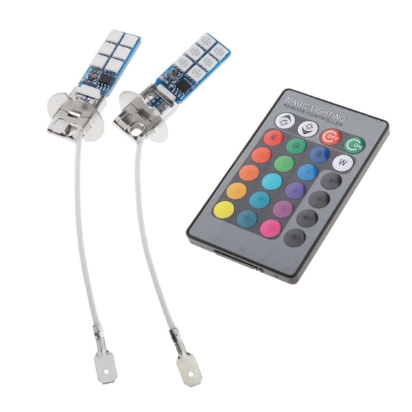 2 stk 880 881 H1 H3 RGB LED Bil Frontlys Tåkelys Pærer H3 Plugg