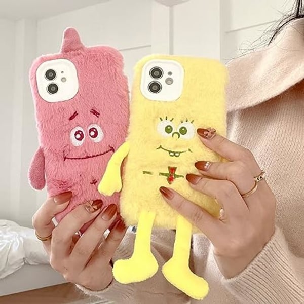 Fluffy Etui til iPhone 13 Pro Max til piger teenagere børn Kawaii tegneserie 3D dyr fuzzy furry varm plys vinter etui blød silikone stødsikker beskyttende