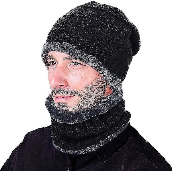 Vintermössa och Halsduk Set Tjock Varm Slouchy Mössa Stickad Skallehatt Hals