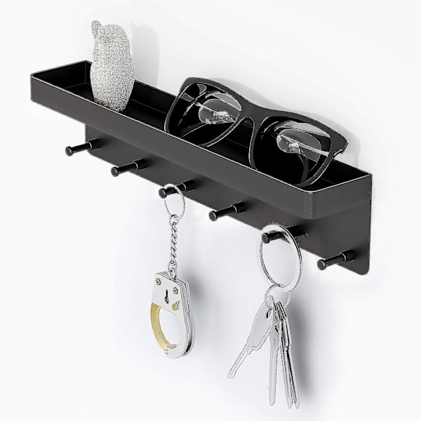 Nøgleholder / Organizer - Sort Nøgleholder Med Hylde, Selvklæbende Tastatur Opbevaring, Væghængt Organizer