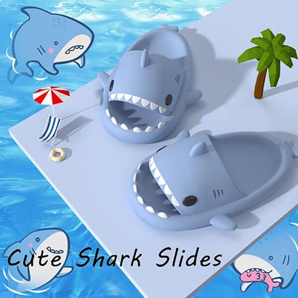 Tegneserie Haj Flip Flops, Skridsikre Tykke-Sålede Strand Flip Flops, Hurtigtørrende Sjove Pool Sandaler dark green 44/45