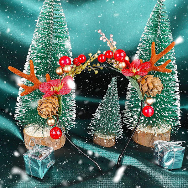 Juleblomst Hjort Hodebånd, Elg Hjort Dyr Horn Hodeplagg Hårstykke Halloween Jul Blomster Gevir Hårtilbehør for Kvinner Jenter
