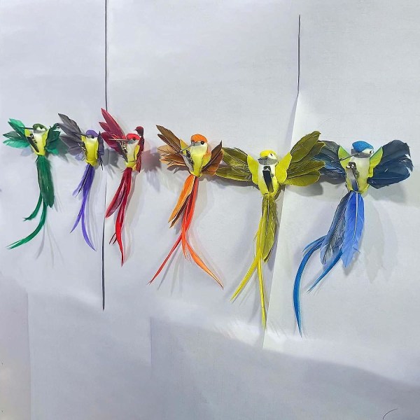 6x naturtro fjærkolibri Fuglefigurer Utsmykning Vakker modell Dekorative kunstige fugler For verandatrær Uteplass Hjem
