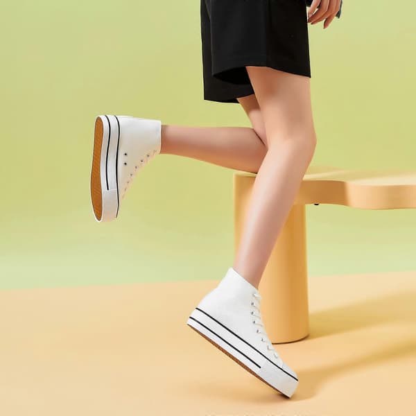Platform High Top Canvas Sko til kvinder Behagelige Platform Hi Top Canvas Mode Sneakers til kvinder Søde Mid Calf Canvas white EU38