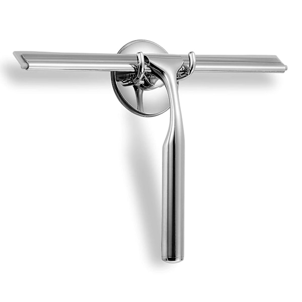 Dusj-squeegee for baderom, klar glassveggrenser, bad, rustfritt stål med sugekopp for oppbevaring - 10\", krom