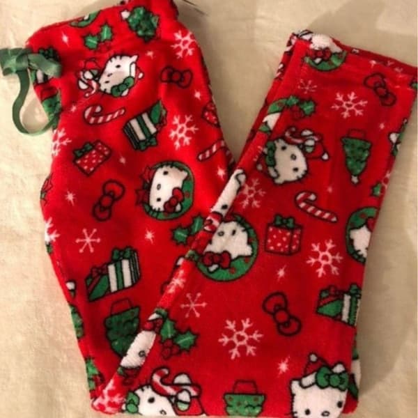 Hello Kitty Kat Flannel Bløde og Varme Lange Pyjamasbukser til Efterår og Vinter - Unisex Skull Hello Kitty XXL