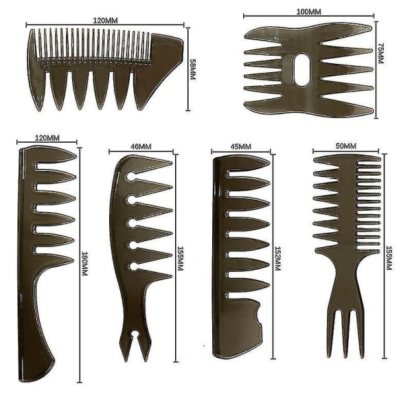 6-pack Quiff Styling Kam för män Professionell Hairdewssing Borste Salon Barber Kammar