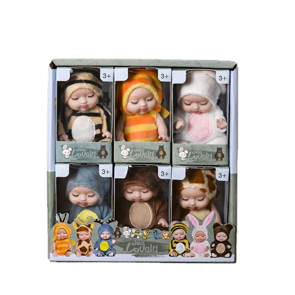 6 Sötta Dockor Set, Djurmodeller Babydockor Med Byxor, Hattar, Barnleksaker, Presenter