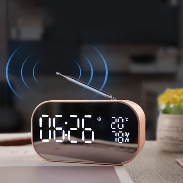 Bluetooth högtalare väckarklockaradio med FM-ljud, termometer och handsfreesamtal - Desktop Edition