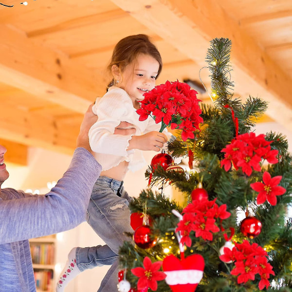 7 Huvuden Jul Konstgjorda Julstjärna Blommor Faux Julstjärna Buske Buketter Silke Julstjärna Julgran Prydnader Julstjärna