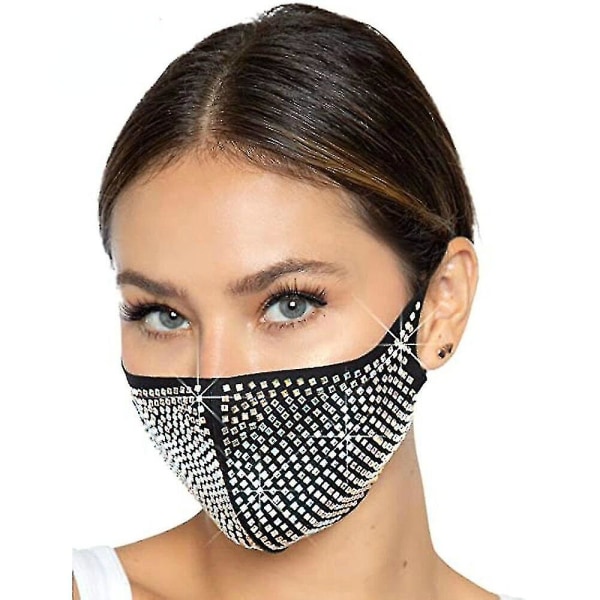 2 stk mote glitrende rhinestone maske elastisk gjenbrukbar vaskbar mote ansiktsdeksel smykker dekorasjonsmasker--d