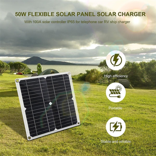 50w solcellepanel 18v solceller bankkontaktdeksel med 100a solcellekontroller Ip65 for telefon bil RV båtlader