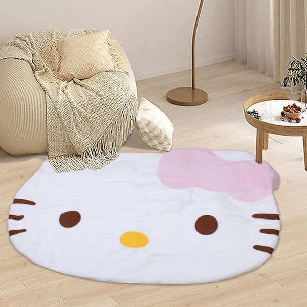 Tegneserie Gulvtæppe, Sød Kawaii Soveværelse Dekorativt Rundt Gulvtæppe, Super Blødt Hello Kittie Gulvtæppe Til Pigers Soveværelse Dekoration