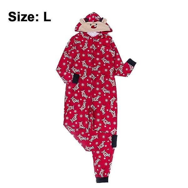 Hela-i-ett Pyjamas med Blixtlås och Huva, Hemkläder för Vår, Höst och Vinter, Långärmad Elk-Tryck, Hoodie med Blixtlås, Sovkläder för Vuxna