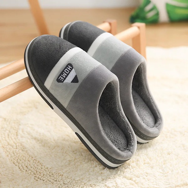 Vinter Varme Plys Tøfler Mænd Kvinder Hjem Casual Flurry Flad Flip Flops Komfortable Skridsikre Indendørs Soveværelse Sko Stor Størrelse 48 49 Gris 48-49