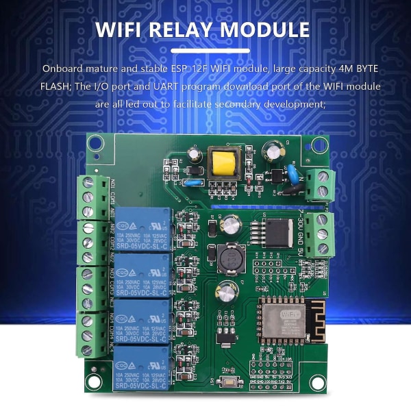 Esp8266 Esp-12f Wifi-relämodul 4chl Ac90-250v/7-30v/5v Relä S För Ide Iot Remo